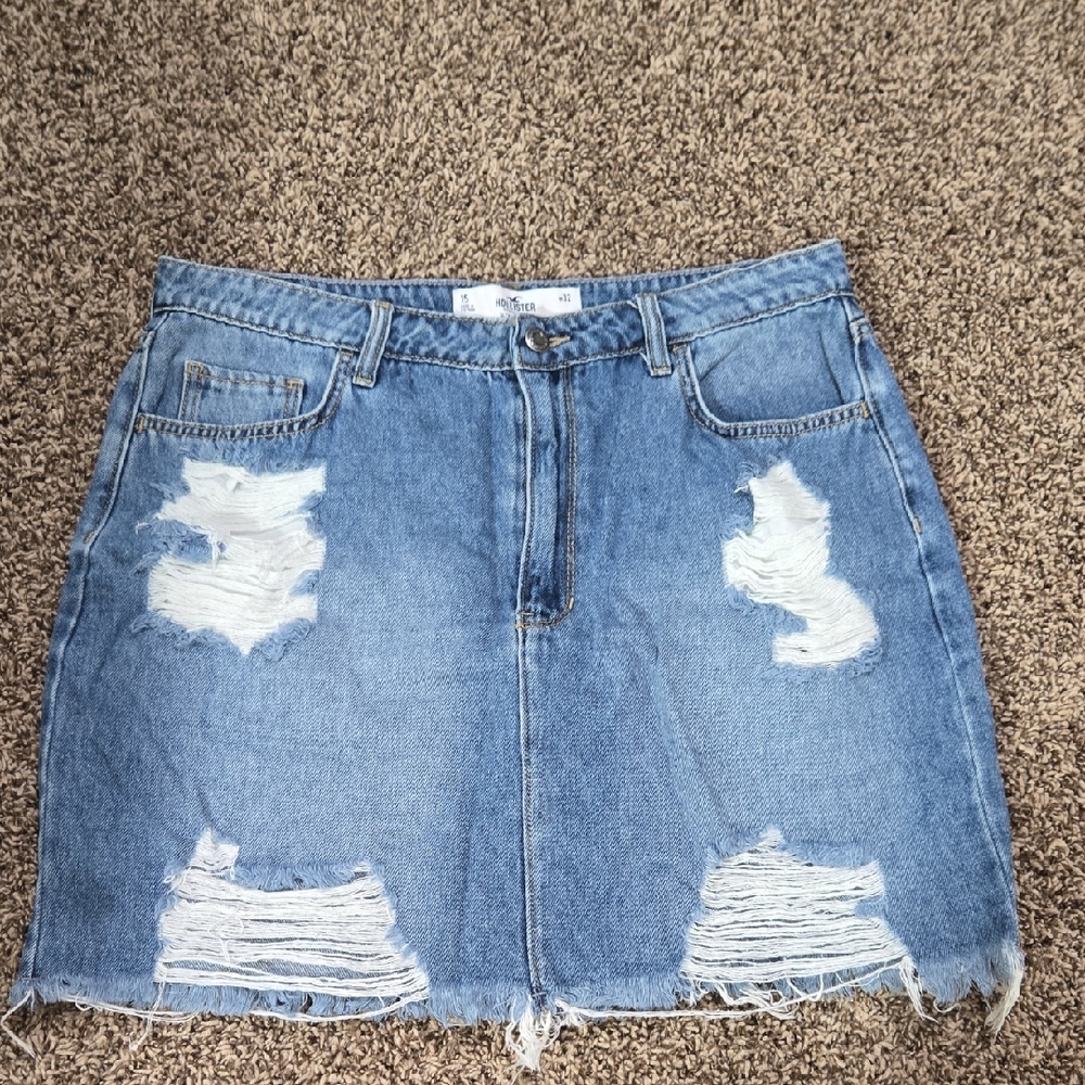 Hollister Light Blue Distressed Denim Mini Skirt